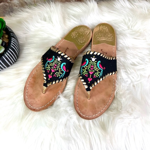 JACK ROGERS 1960 Embroidered Textile and Leather Thong Sandals, 8 - Picture 4 of 10